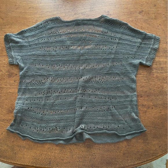 EILEEN FISHER Green Linen Knit Vneck Tshirt sz L - Picture 3 of 5